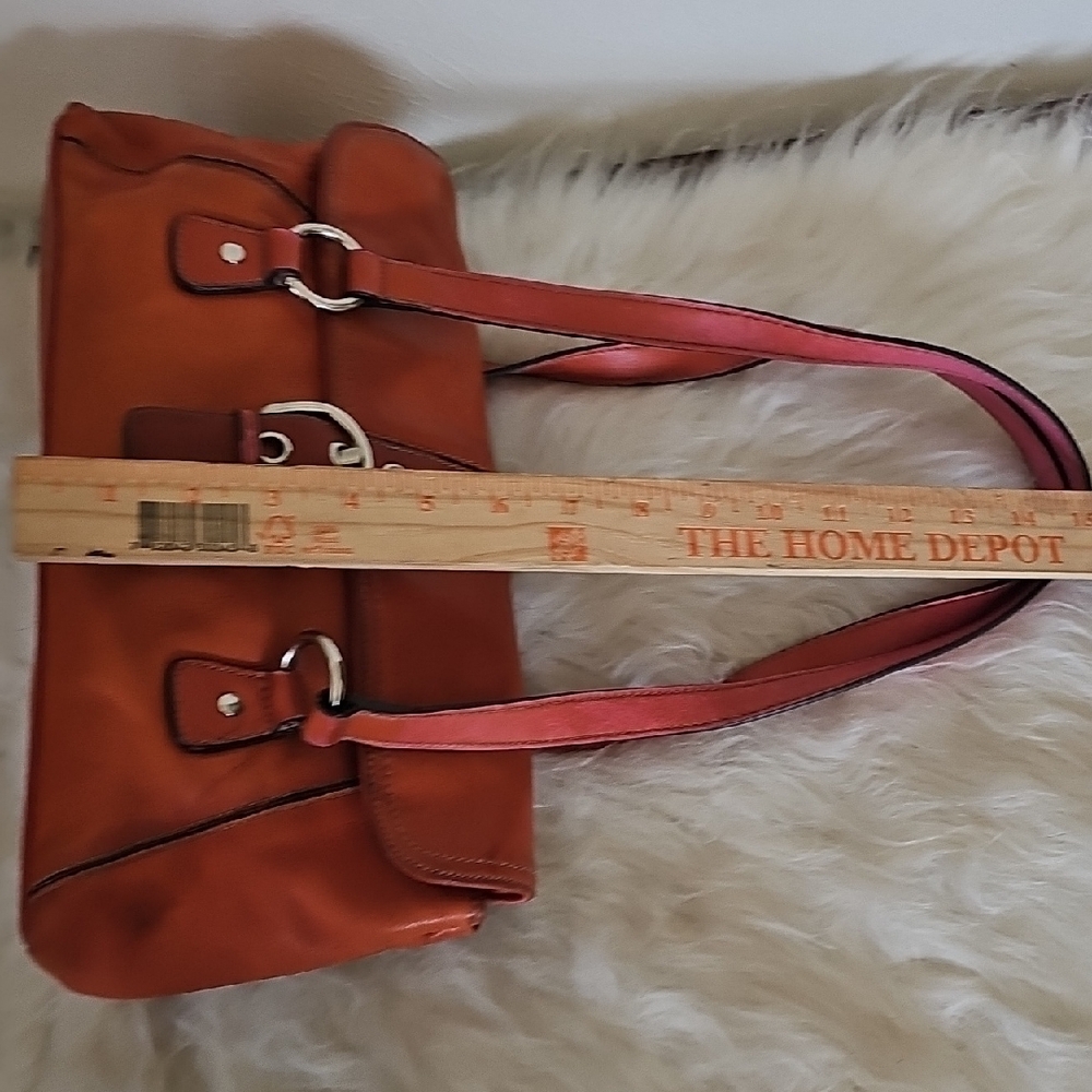 Vintage Elegant Orange genuine Leather Shoulder Bag multi compartments soft - Picture 10 of 14